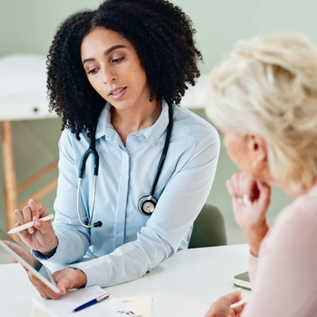 A doctor and patient consultation.
